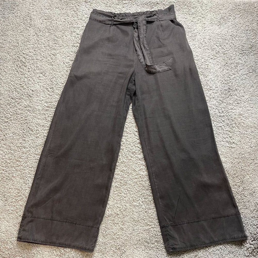 Bella Dahl Dark Gray High Waisted Wide Leg Belted Tencel Pants Womens Large